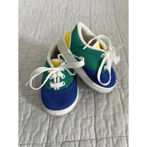 Vintage 80s/90s Made in USA Primary Colorblock Infant Shoes Size 1, Retro Canvas